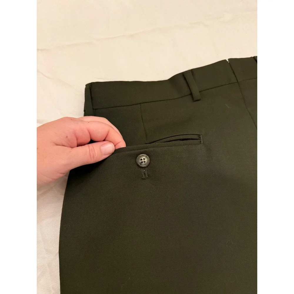 Nordstrom Mens Smartcare Wool Pleated Dress Pants 33R Black Career Office Work